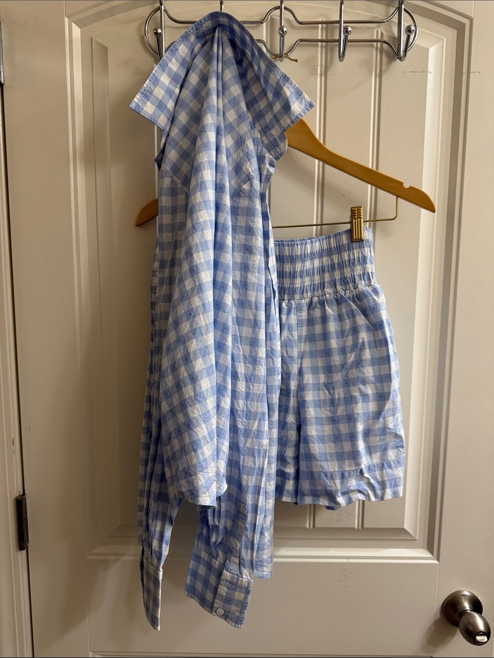 Hill House Light Blue and White Gingham Button-Down Shirt and Nap Shorts